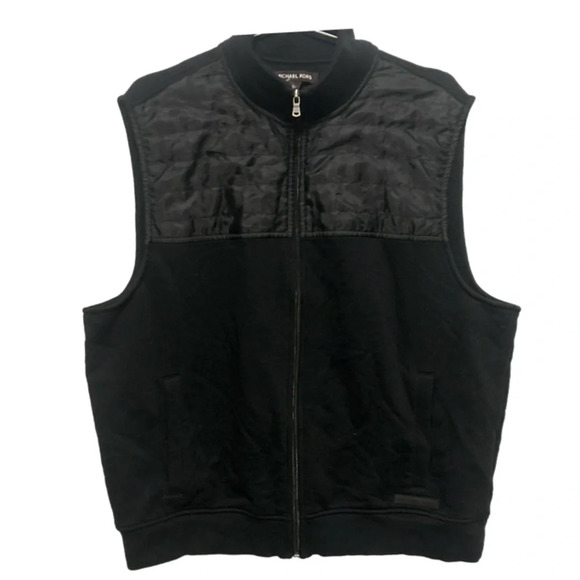 Michael Kors Mens Mixed Up Media Full-Zipper Mock Neck Cotton Black Vest XL - Picture 1 of 6